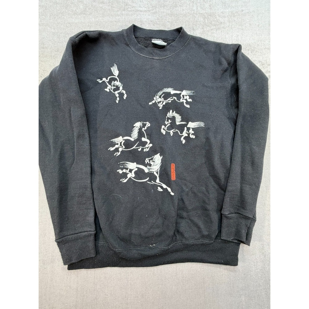 Vintage Tultex Horses Equestrian Sweatshirt Made in USA Black Medium‎